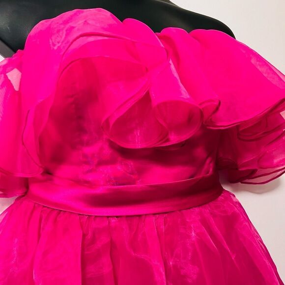 Plus size Fuchsia Ruffle Off the Shoulder Dress - Picture 4 of 7
